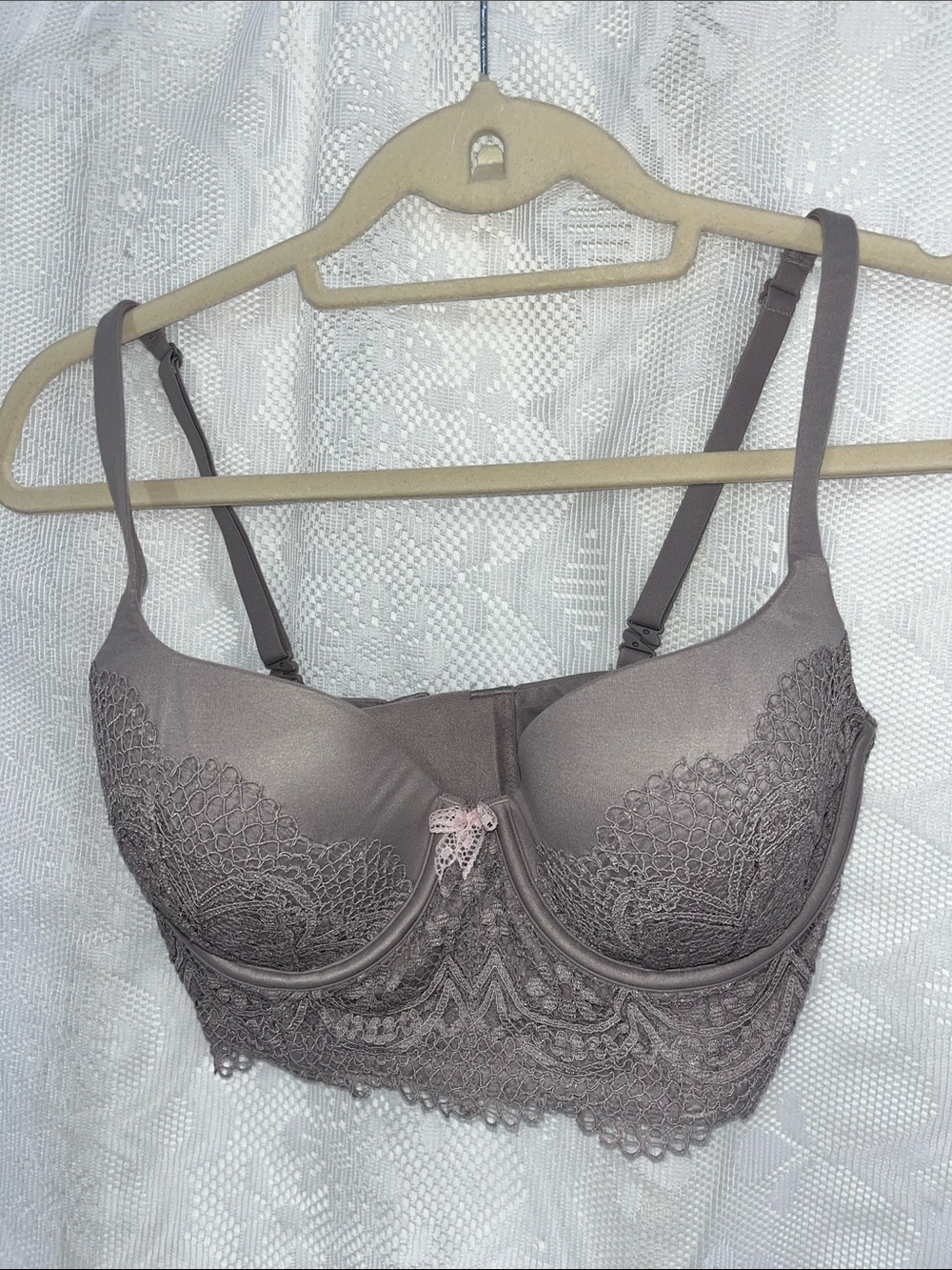 Victoria Secret Lace-Trim Longline Demi Bra - Dusty Mauve 32DD